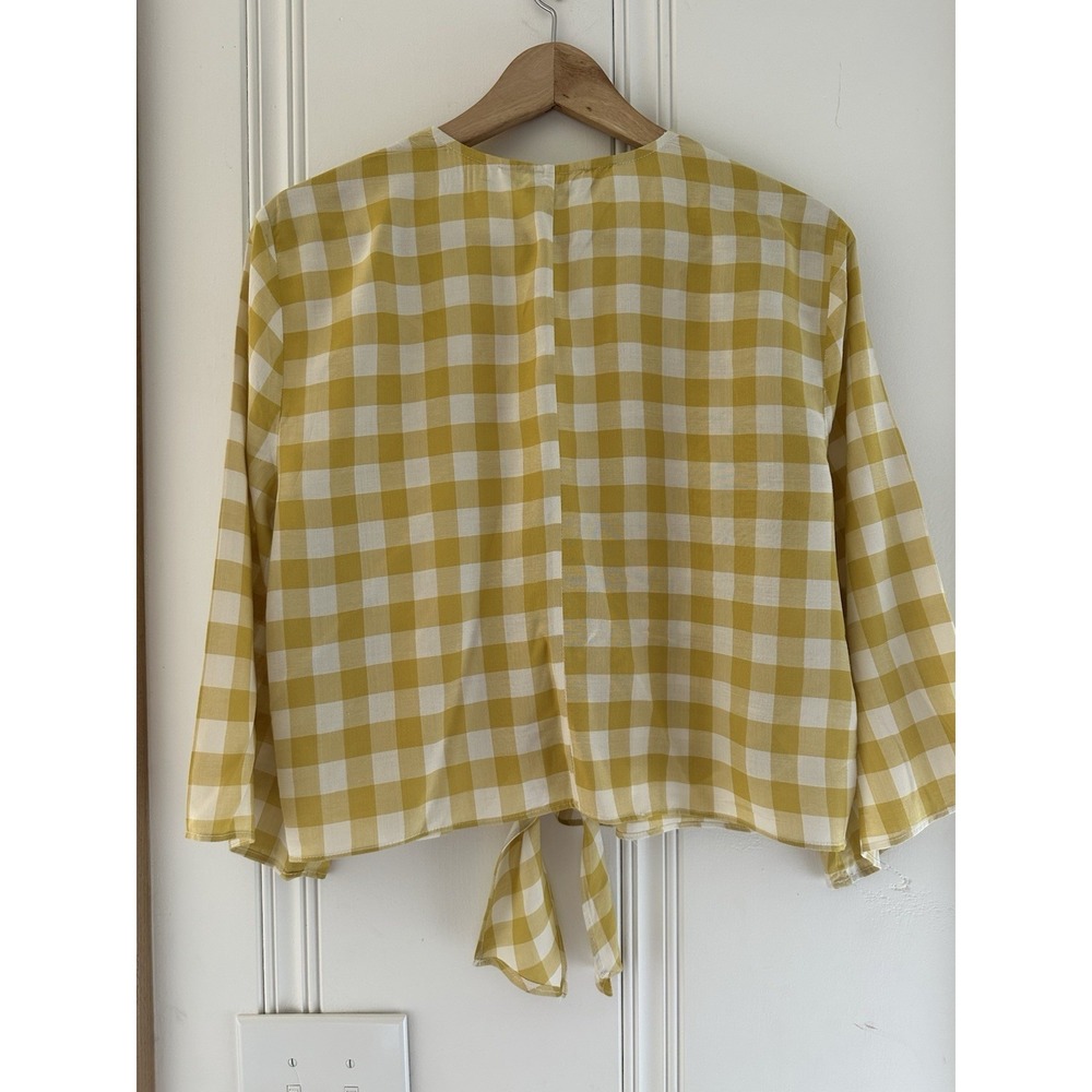 BCBGeneration Yellow Gingham Tie Front Blouse‎ Top L  Cottagecore Boho - Picture 2 of 4